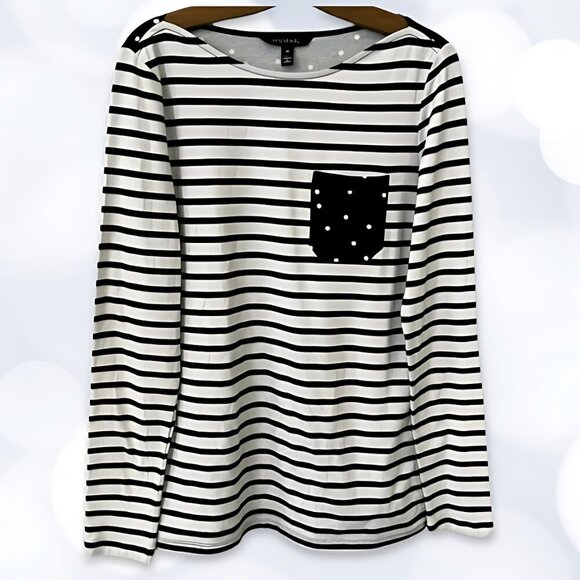 long tall sally Tops - Long Tall Sally Top Long Sleeve Chest Pocket Stripes & Polka Dots Design W XS
